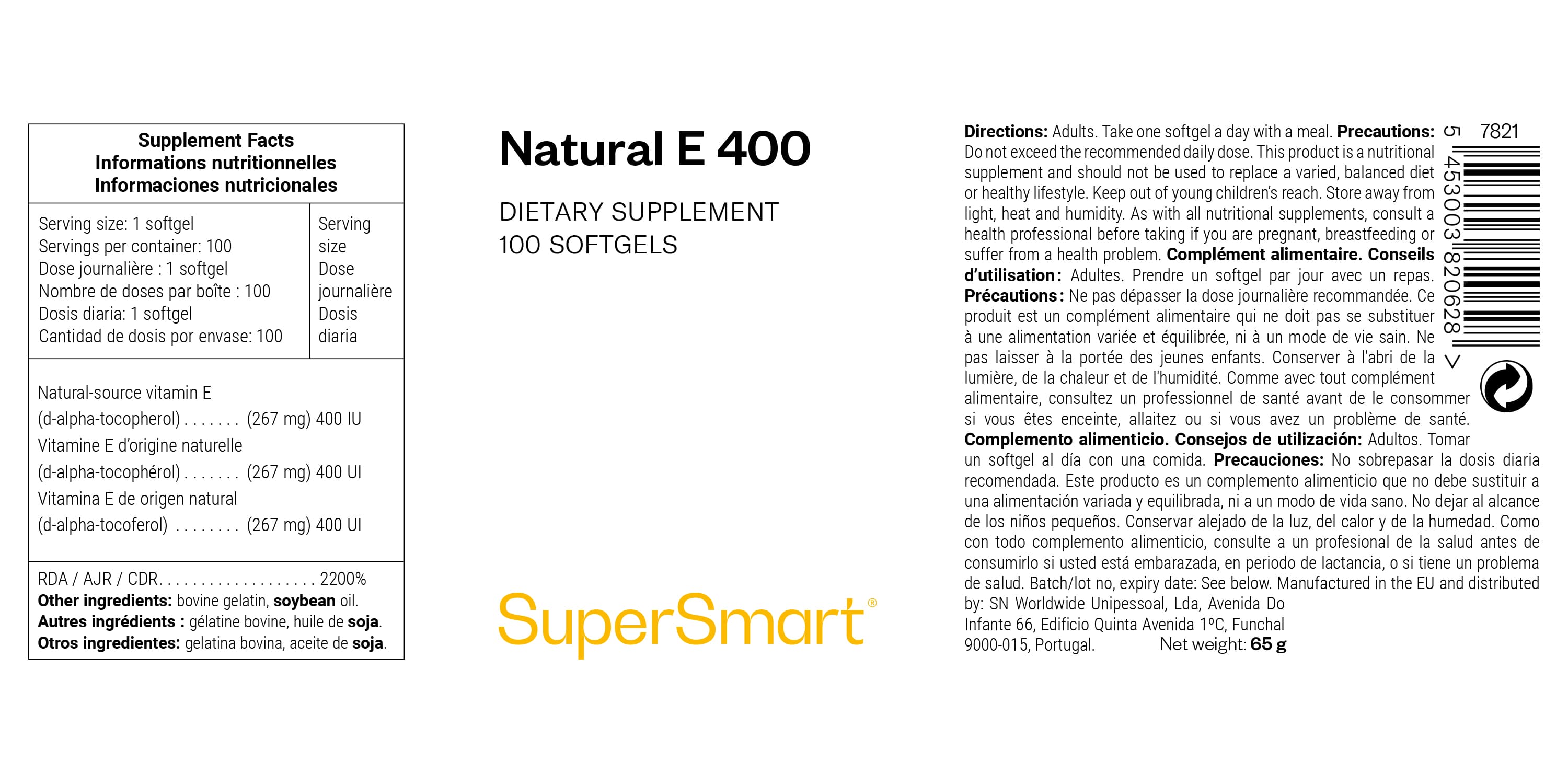 Complément alimentaire antioxydant de vitamine E tocophérol