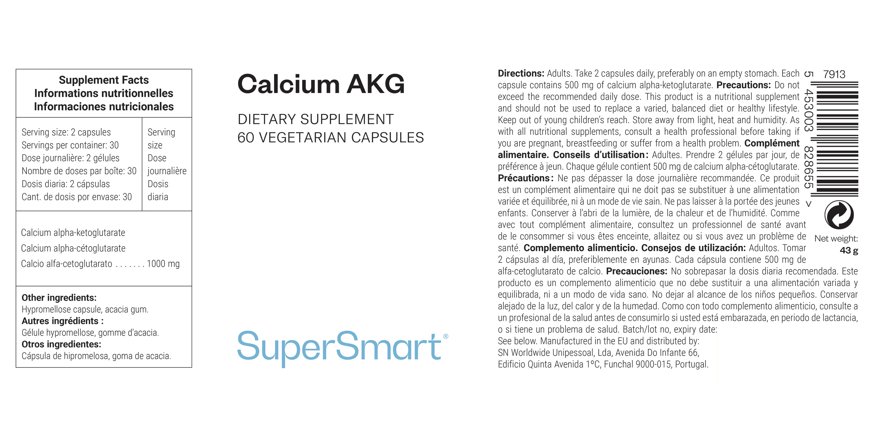 Complément alimentaire d'alpha-cétoglutarate de calcium (Ca-AKG)